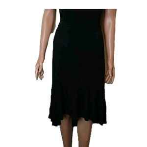V CRISTINA Black Midi Skirt Sz L Lining spandex Assymetrical Pleated  Used